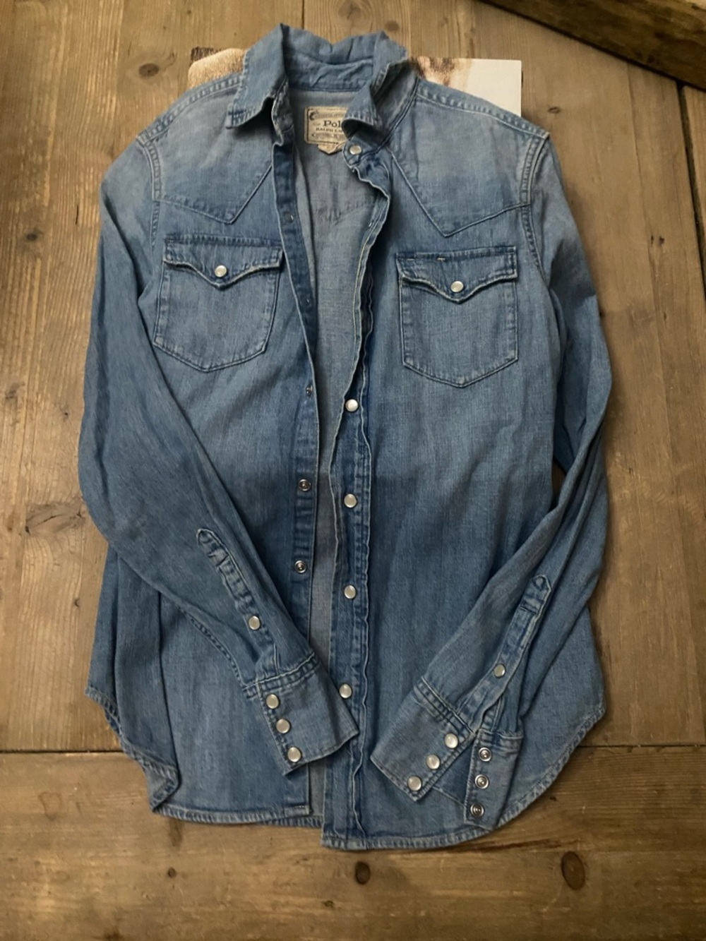 Polo Ralph Lauren Vintage Blue Denim Western Shirt - Pearl Snap Front